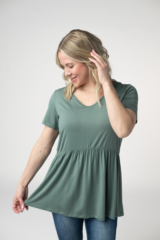 Sarah Ruffle Short Sleeve - Dusty Jade by Michelle Mae