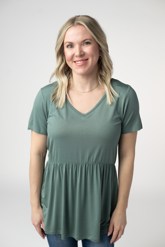 Sarah Ruffle Short Sleeve - Dusty Jade by Michelle Mae
