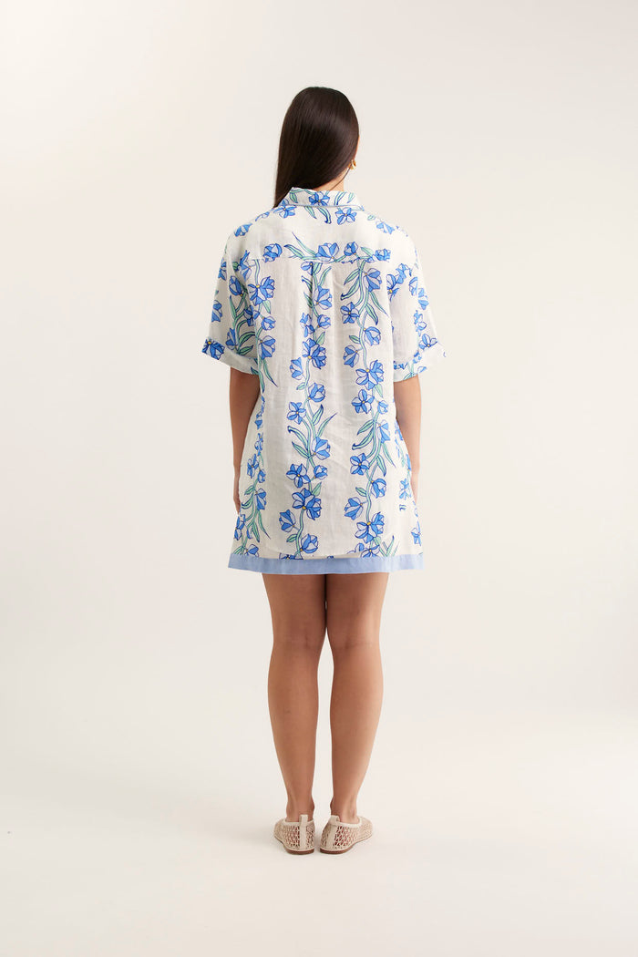 Sasha Linen Shirt In Blue Vine Print