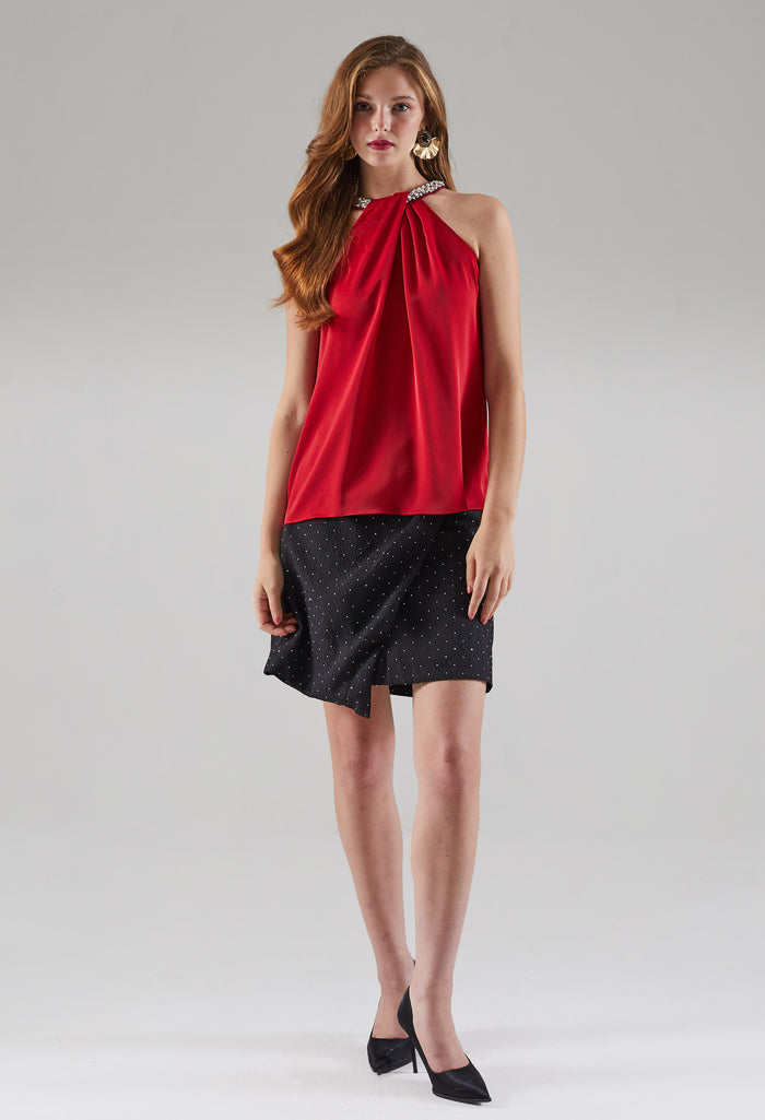 Satin Pearly Sleeveless Top