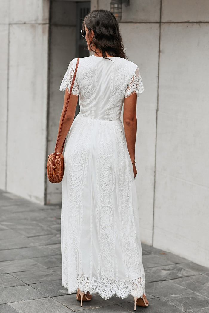 Scalloped Trim Lace Plunge Dress - Madikfashions.com