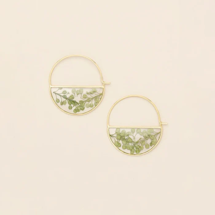 Scout Curated Wears Pressed Flower Hoop Earring -  Green Peppergrass