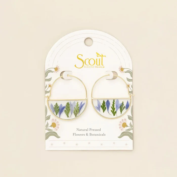 Scout Curated Wears Pressed Flower Hoop Earring -  Purple Cornflower