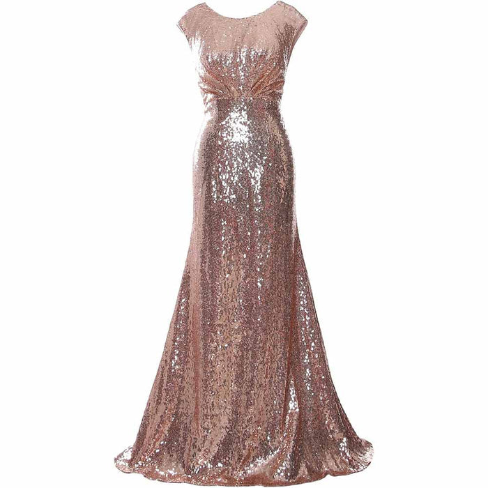SD-HK Sequin Cap Sleeve Wedding Guest Dress in Rose Gold for Elegant Events