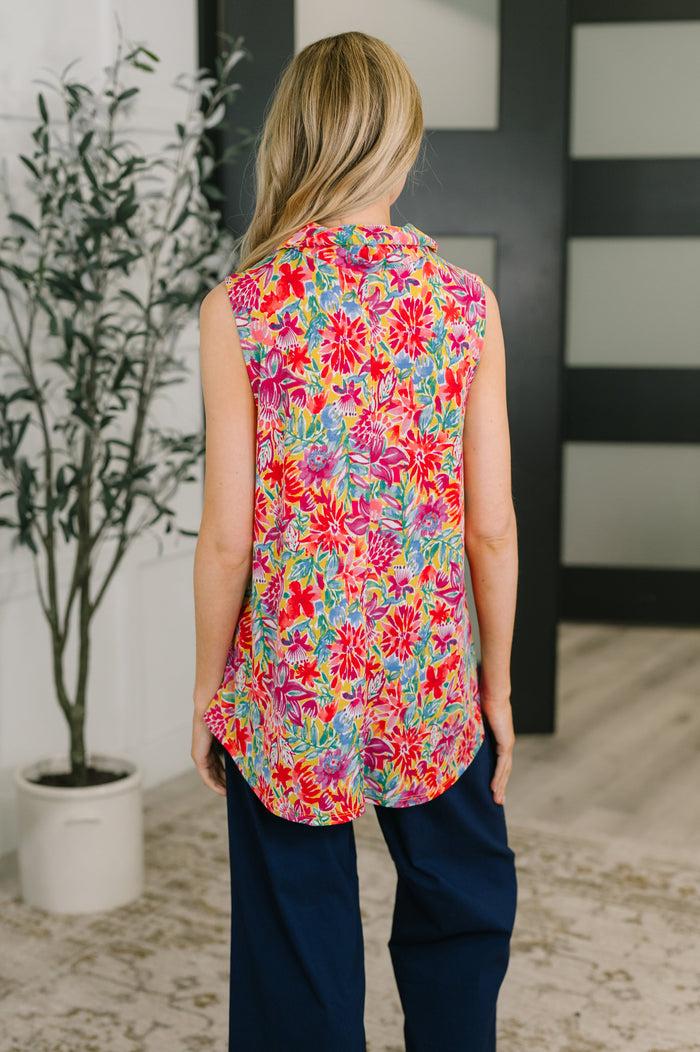 Sea Spray Collared Sleeveless Top in Island Bloom by Dear Scarlett