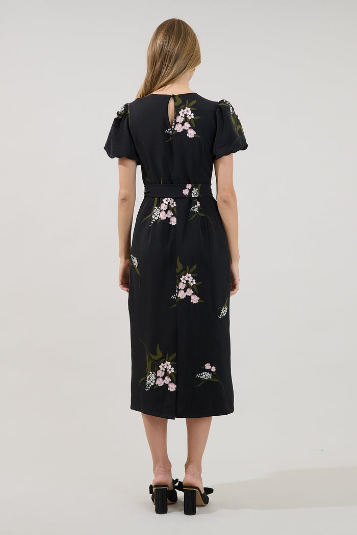 Senidy Puff Sleeve Midi Dress Floral