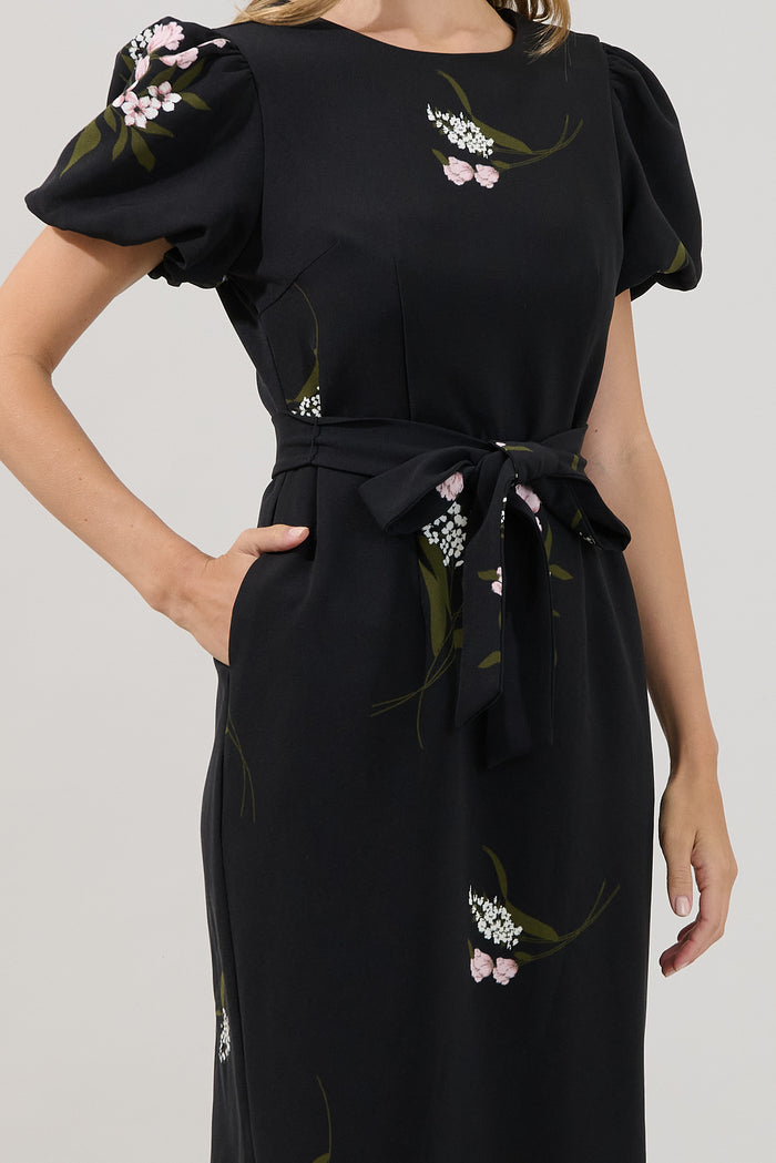 Senidy Puff Sleeve Midi Dress Floral