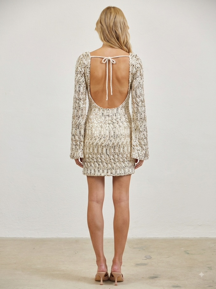 Sequin Bell Sleeve Backless Mini Party Dress