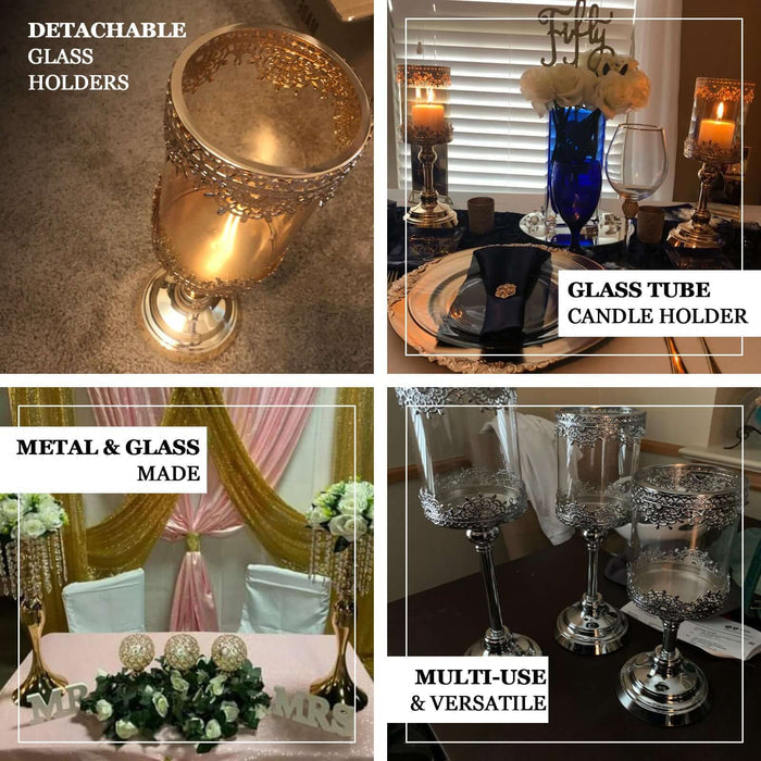 Decorative glass candle holders for elegant table settings and events.