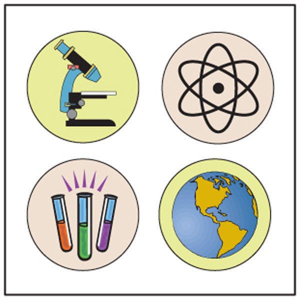 Science-themed incentive stickers, 864 acid-free, 3/8-inch pieces