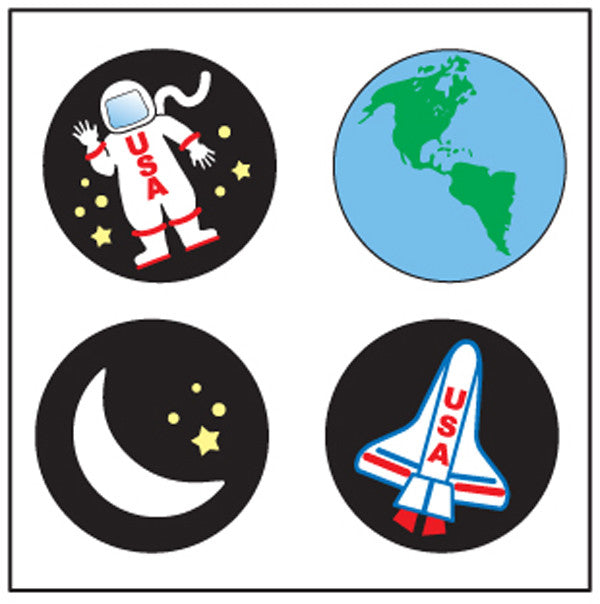 Colorful space-themed stickers for rewarding students and classroom achievements