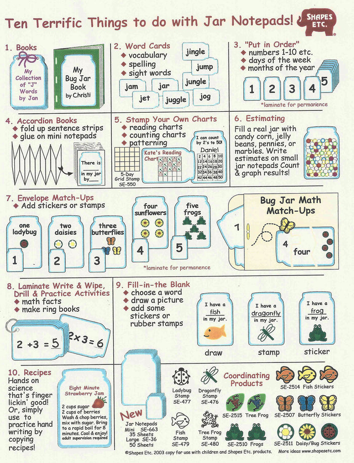 Creative jar-shaped notepad for classroom or home activities