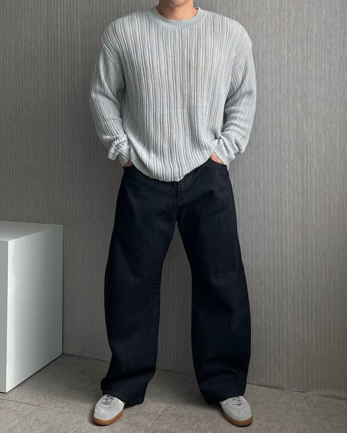 Sheer Ribbed Knit Pullover
