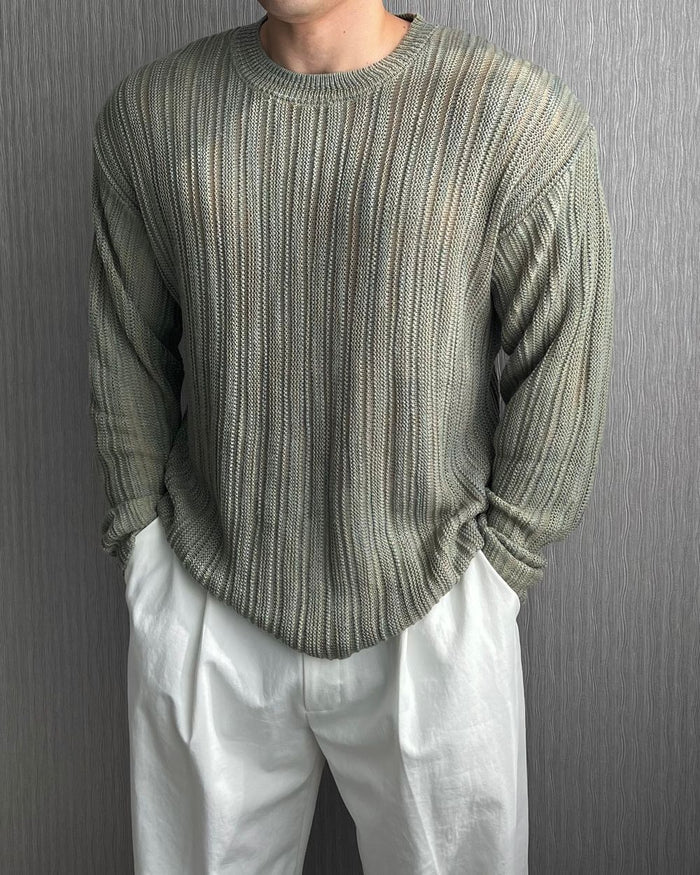 Sheer Ribbed Knit Pullover