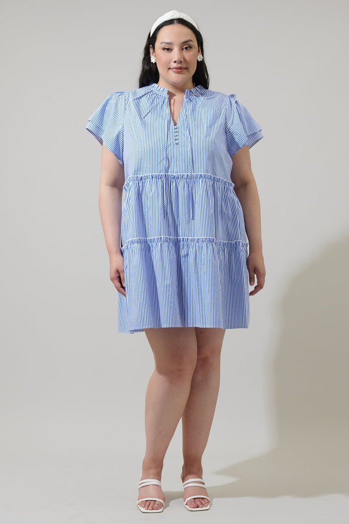 Sherah Striped Empire Tiered Mini Dress Curve