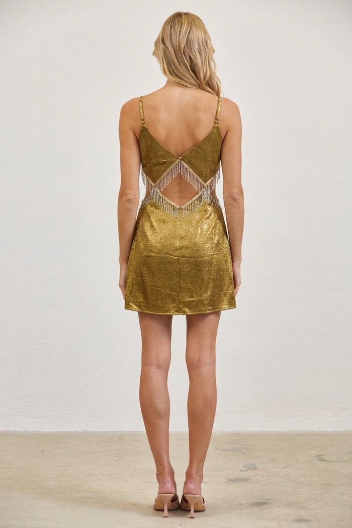 Shimmer Cut-Out Fringe Bodycon Mini Dress