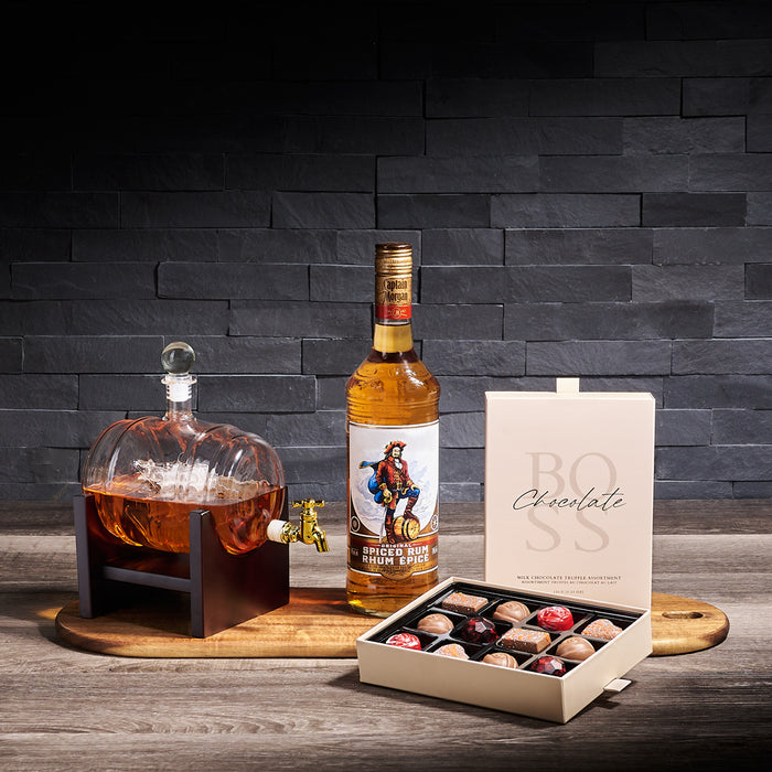 Ship in a Barrel & Truffle Gift, liquor gift, liquor, chocolate gift, decanter gift, decanter, fathers day, fathers day gift