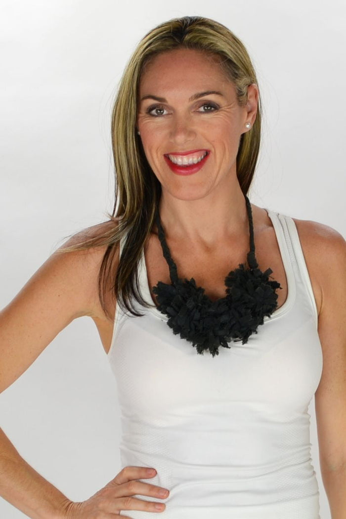 Black fabric necklace from I Love Tunics, featuring a short, stylish design with a simple, elegant look.