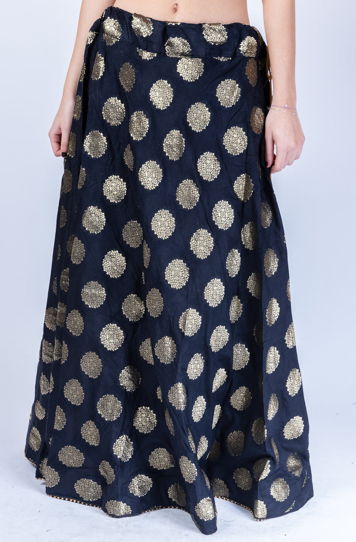 Silk Brocade Crow Black Lehenga Skirt