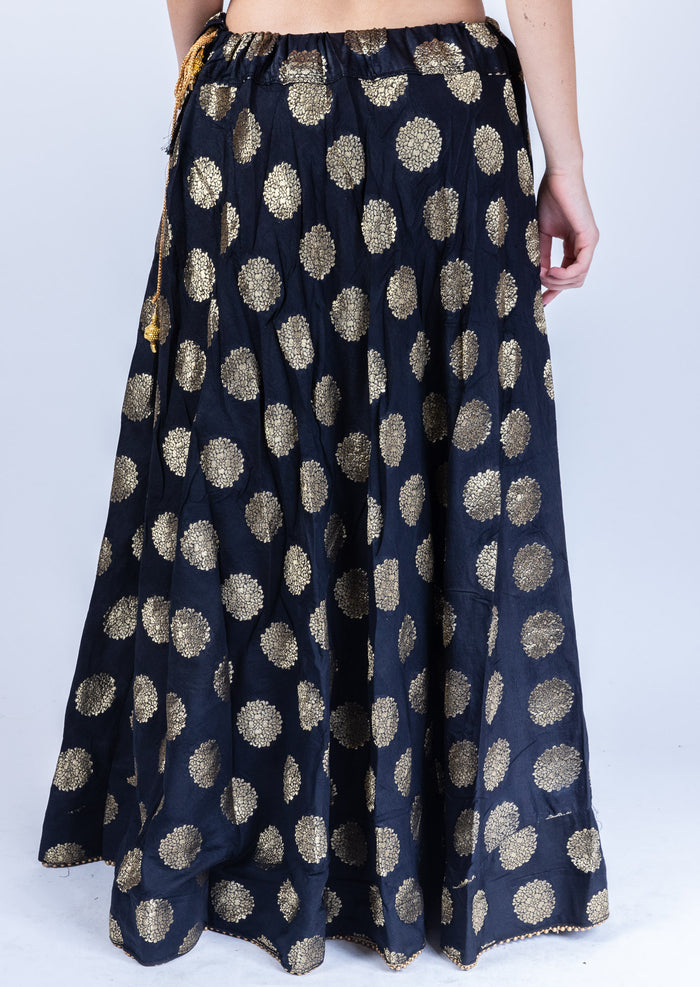 Silk Brocade Crow Black Lehenga Skirt