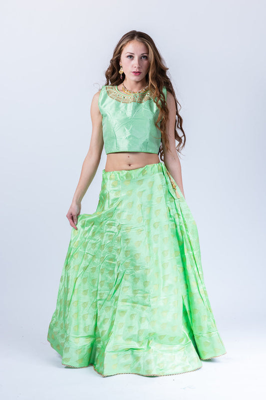 Silk Jhumki Motif Mint Green Lehenga Skirt