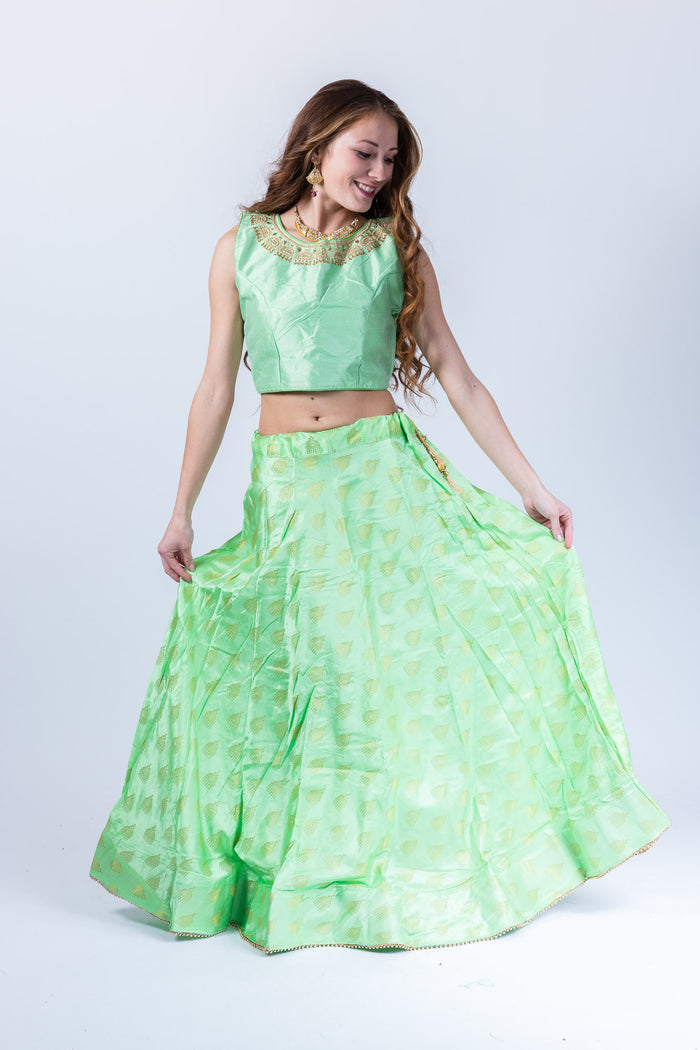 Silk Jhumki Motif Mint Green Lehenga Skirt