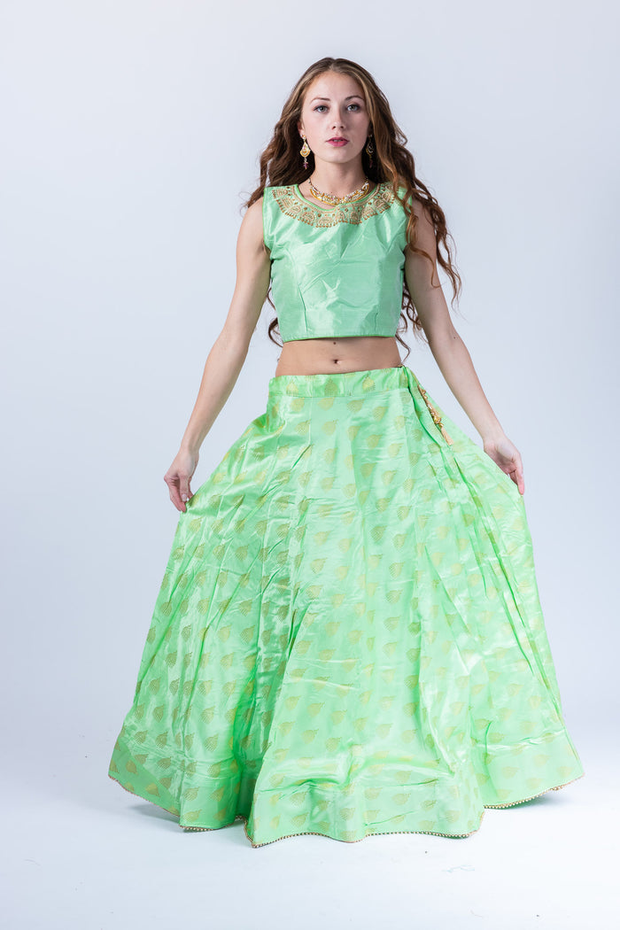 Silk Jhumki Motif Mint Green Lehenga Skirt