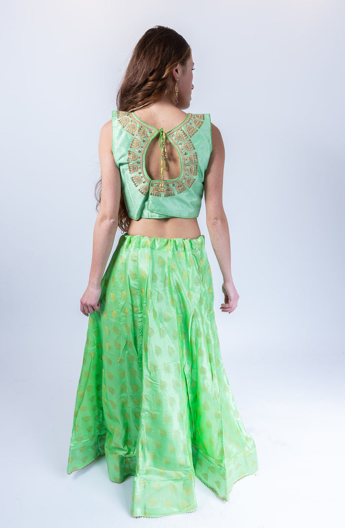 Silk Jhumki Motif Mint Green Lehenga Skirt