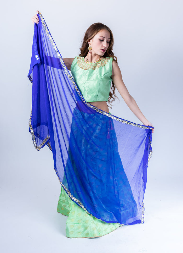 Silk Jhumki Motif Mint Green Lehenga Skirt