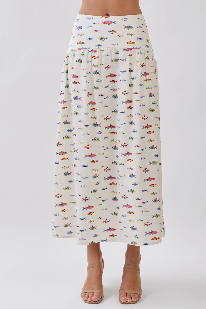 Skirt Colorful Fish Print Drop Waist Maxi