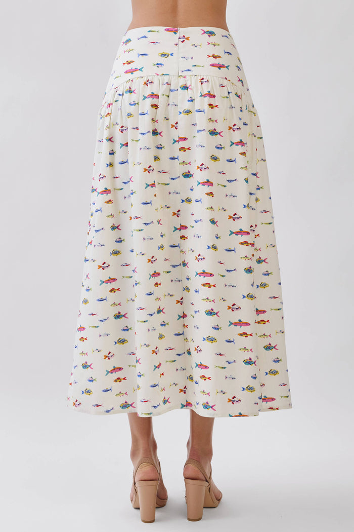 Skirt Colorful Fish Print Drop Waist Maxi