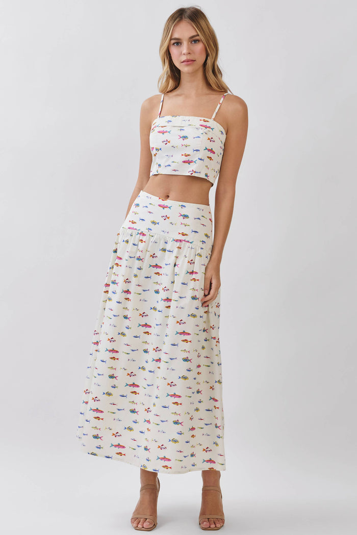 Skirt Colorful Fish Print Drop Waist Maxi
