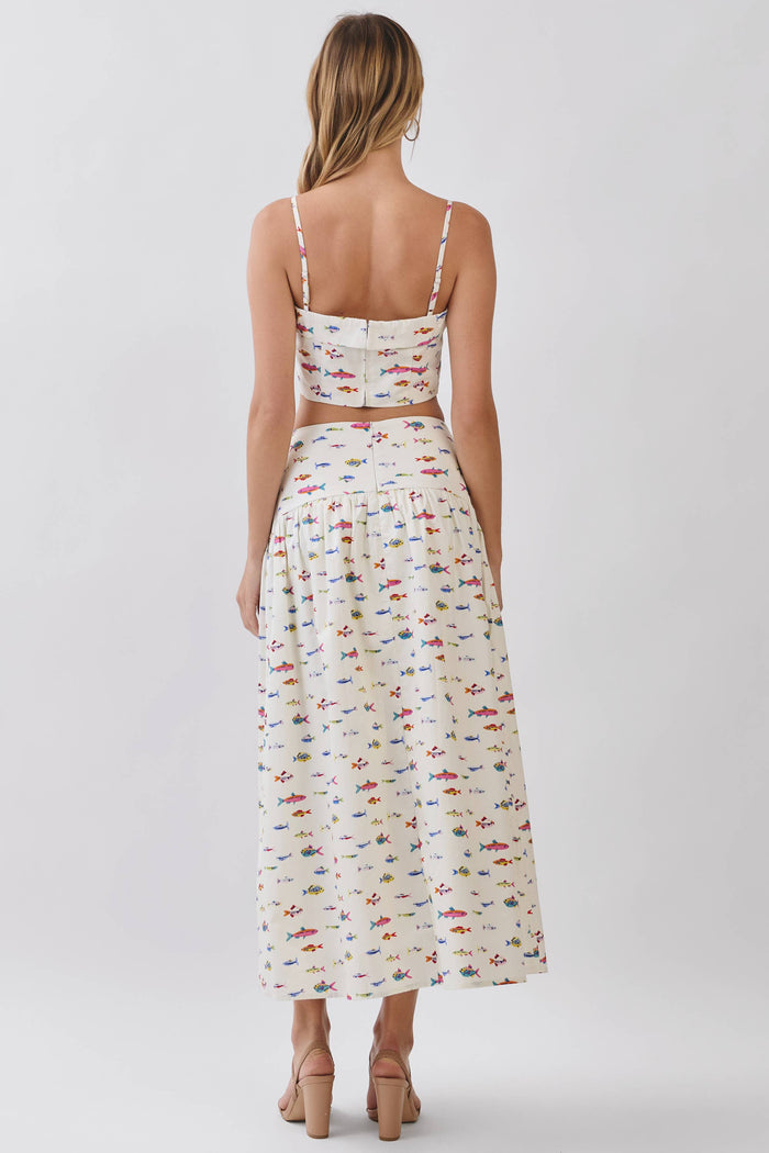 Skirt Colorful Fish Print Drop Waist Maxi