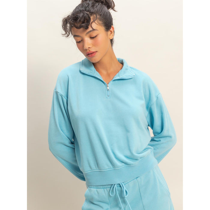 Sky Blue Lounge Set – Half Zip Pullover & Drawstring Shorts Set 258 / 328
