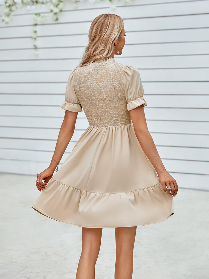 Smocked Short Flounce Sleeve Dress - Madikfashions.com