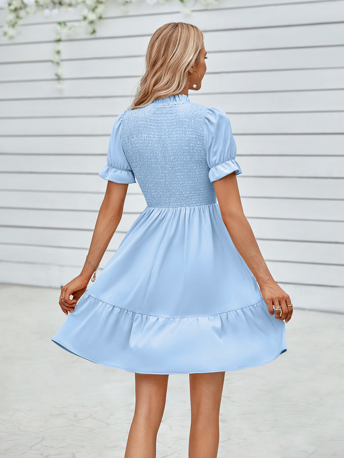 Smocked Short Flounce Sleeve Dress - Madikfashions.com
