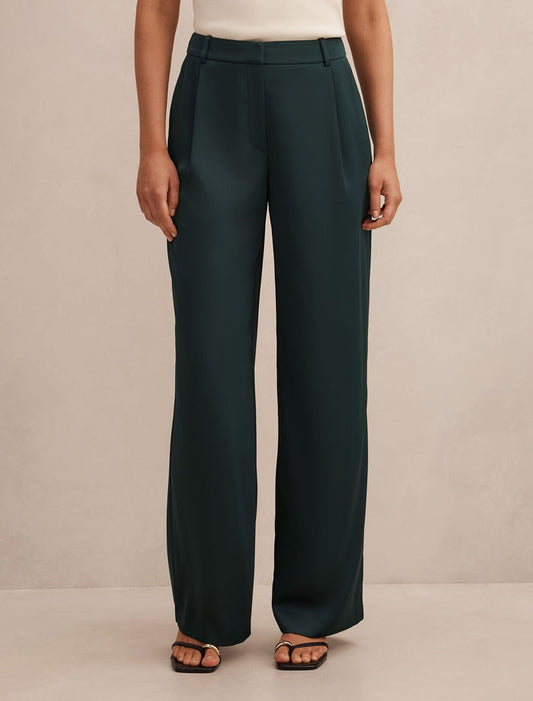 Solana Satin Wide Leg Pants Forest Green Suit Forever New