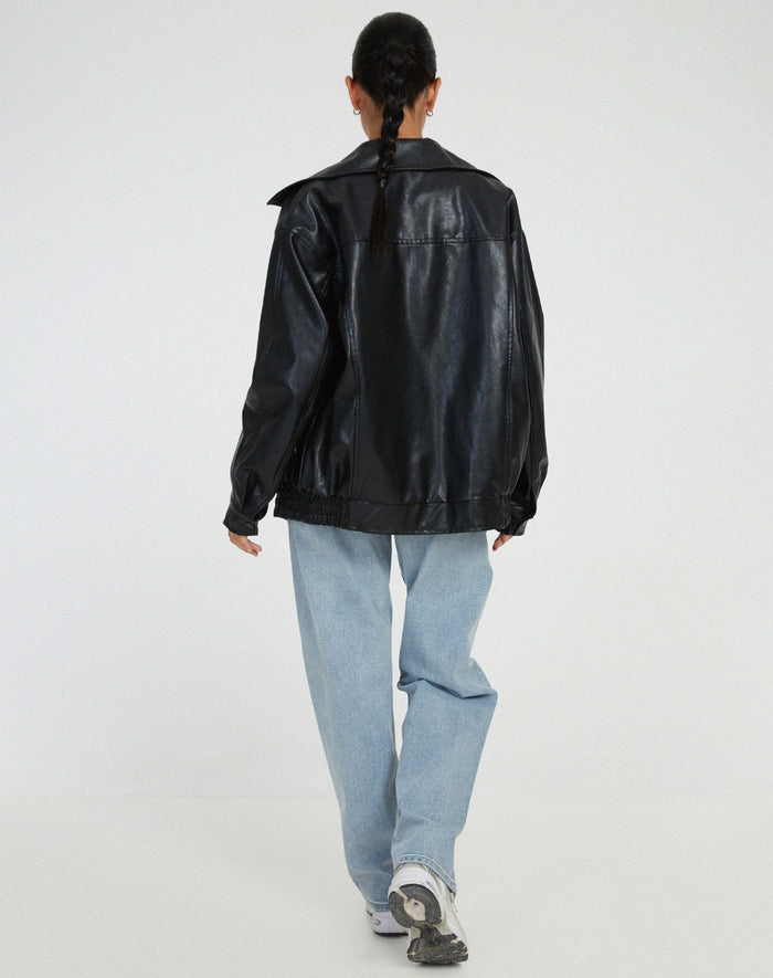 Sophia | Oversized PU Leather Jacket for Women – Fashionable Look, High-Quality Faux Leather