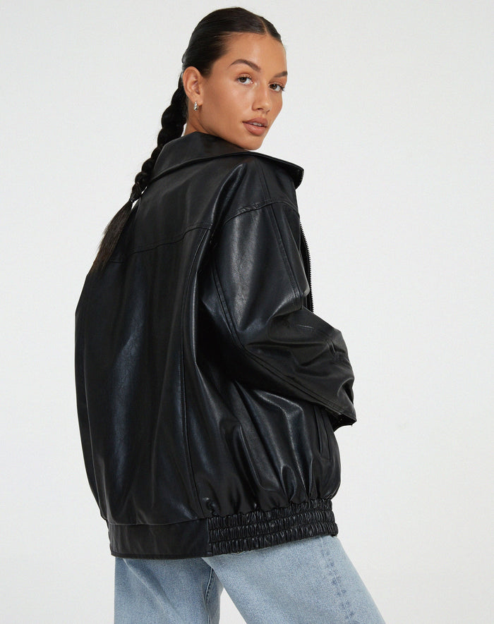 Sophia | Oversized PU Leather Jacket for Women – Fashionable Look, High-Quality Faux Leather