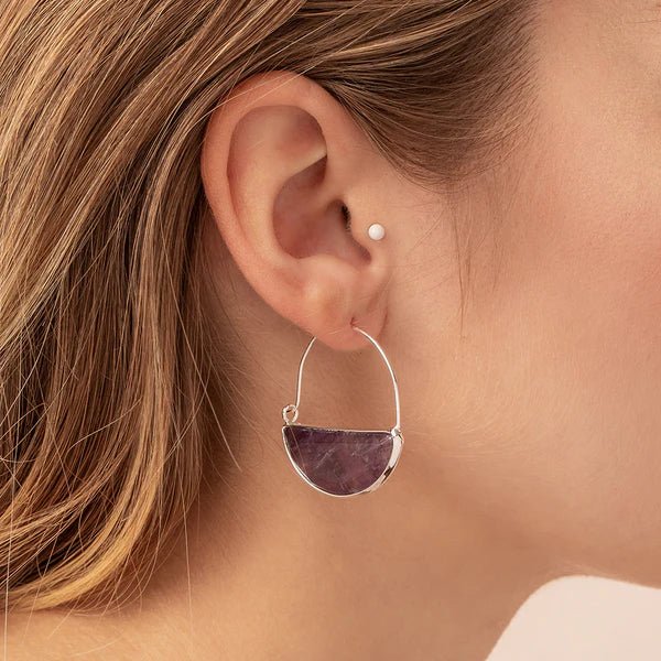 Stone Prism Hoop Earring - Lapis / Silver