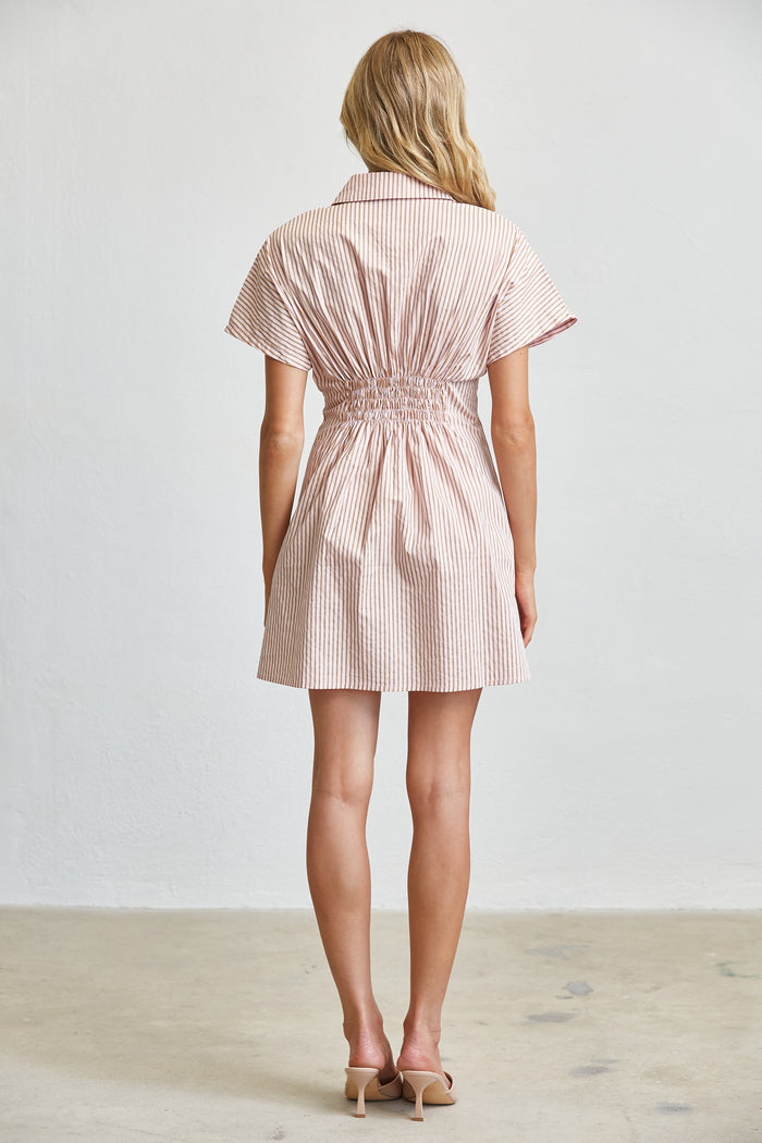 Stripe Cotton Shirt Mini Dress with Smocked Waist - SALE