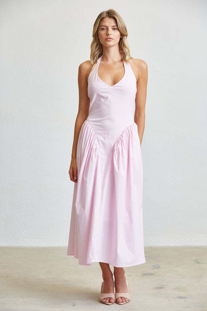 Stripe Halter Midi Dress With Pockets - SALE