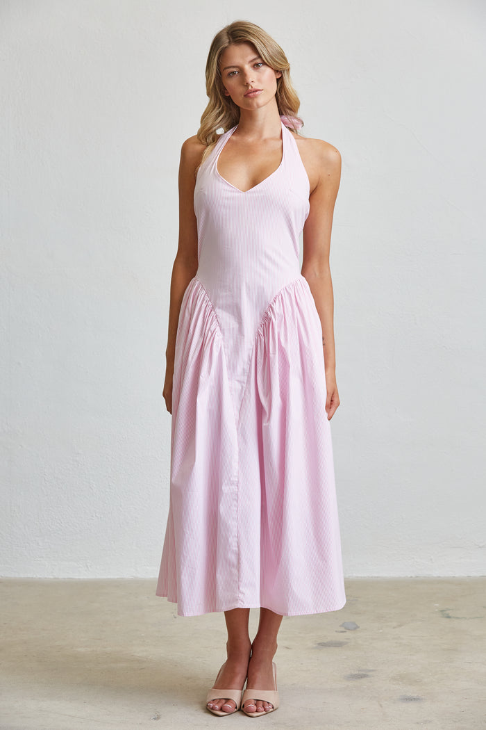 Stripe Halter Midi Dress With Pockets - SALE