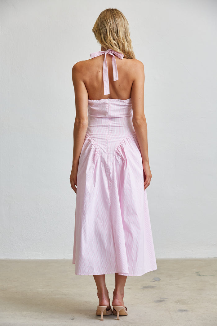 Stripe Halter Midi Dress With Pockets - SALE