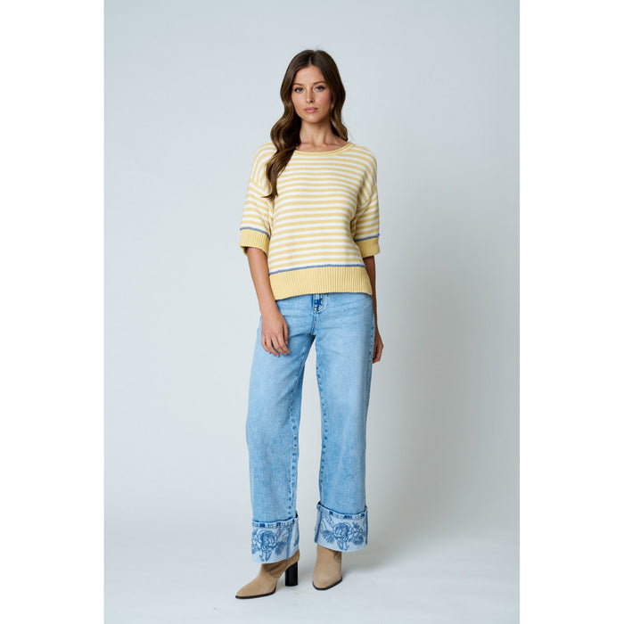 Striped Contrast Trim Sweater 1027 – Butter Yellow