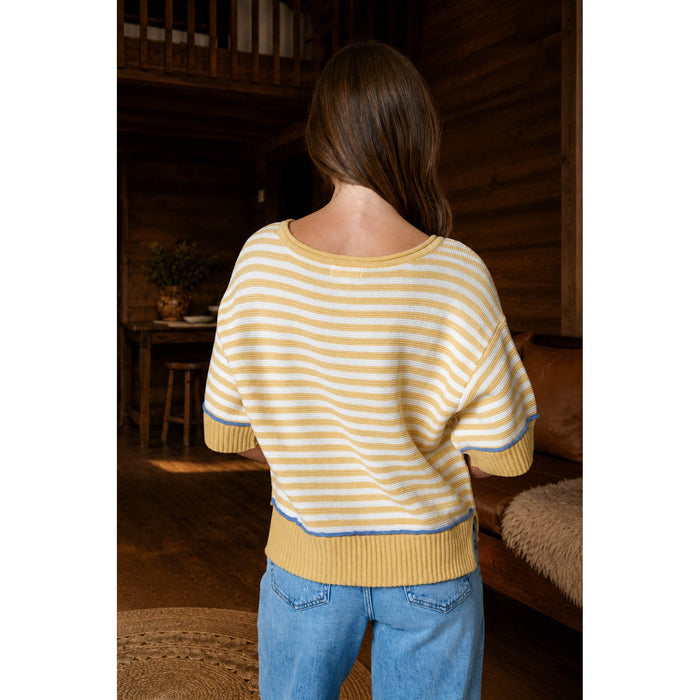Striped Contrast Trim Sweater 1027 – Butter Yellow