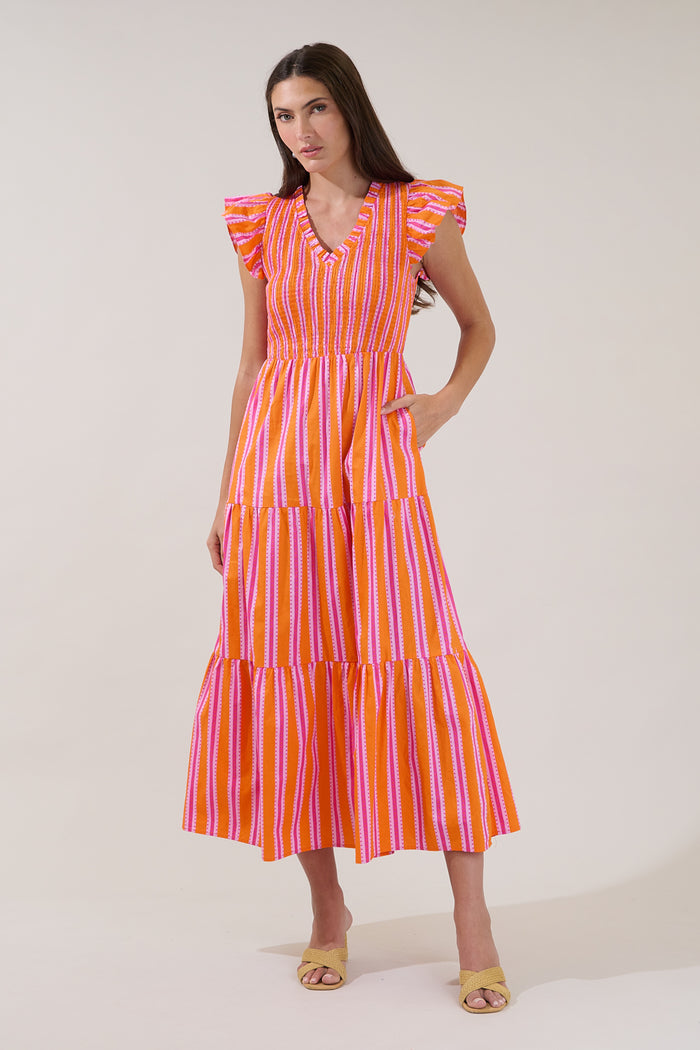 Sunfire Tiered Midi Dress Candy Stripe