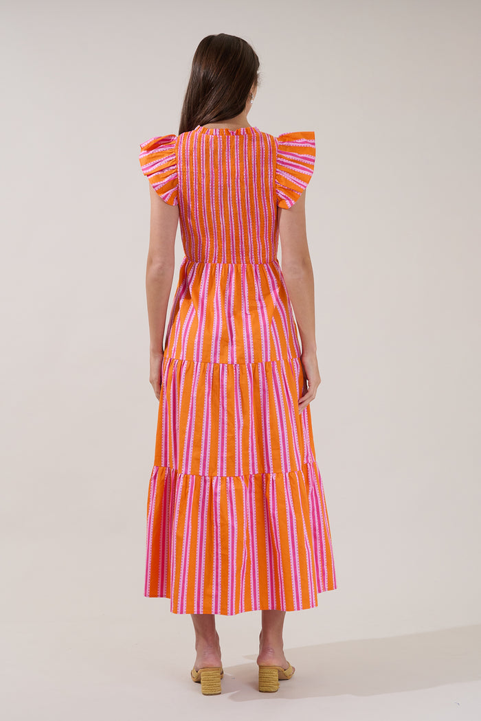Sunfire Tiered Midi Dress Candy Stripe