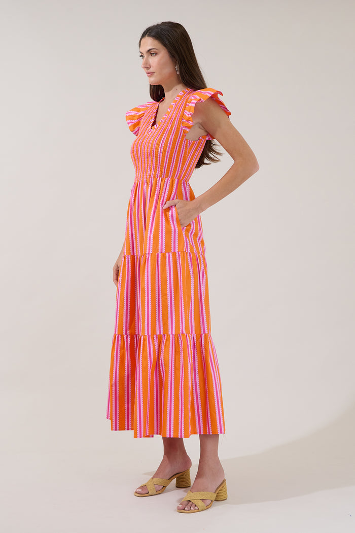 Sunfire Tiered Midi Dress Candy Stripe