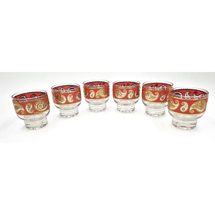 Culver Serveware Superb Culver Red Paisley 22k Gold Glassware Set of 6 Circa 1960s